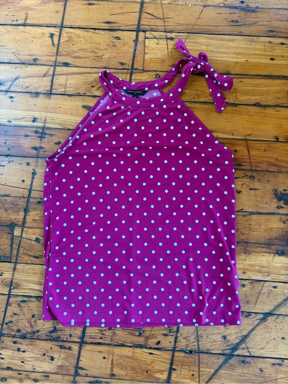 Banana Republic Fuchsia Polka Dot Tie-Shoulder Halter Tank